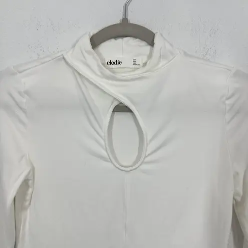 Elodie White Long Sleeve Keyhole Cutout Mock Neck Top Women's Size M