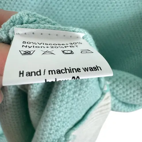 ETCYY NWT Blue White Trim Long Balloon Sleeve Waffle Knit Plush Sweater Size M Size M