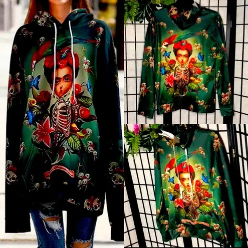 Halloween Retro Floral Skull Printed oversized hoodie O/S Green Size undefined