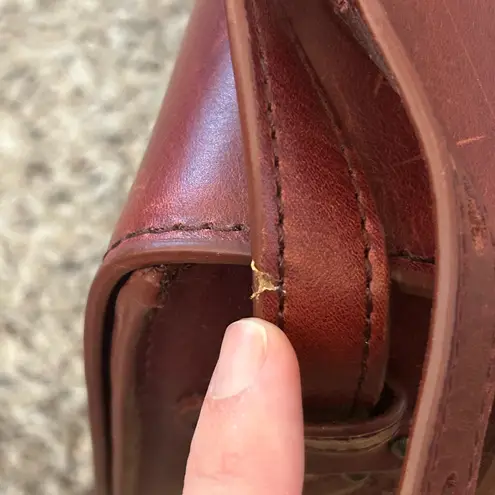 LL Bean Signature think hide leather maroon burgundy red brown structured bag