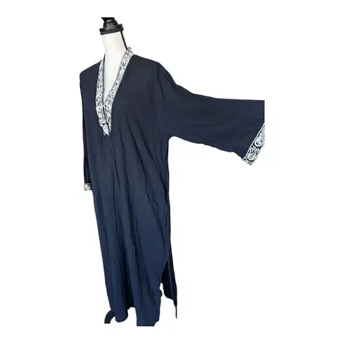 Oscar de la Renta Black Maxi Caftan Dress with White Accents Size L