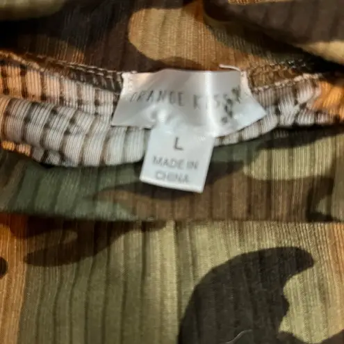 Orange Kiss Camo Print Long Sleeve Crop Top