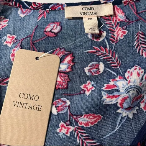 Como vintage Red White and Blue Floral Print Lightweight Popover Women’s Size M