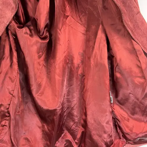 Henri Bendel Vintage Suede Coat Red Leather Belted Double Breasted Cherry