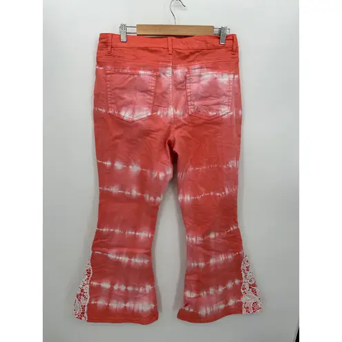 Gemma + Jane Jeans Size 14 Pink Tie Dye Flare Leg High Rise Boho Festival Lace