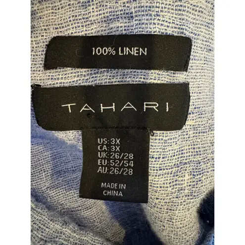 Tahari Shirt Women 3X Blue Linen Long Sleeve Button Down Tunic Top Preppy Plus