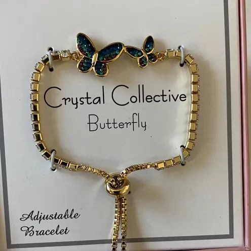 NWT 14k Gold Plated Crystal Butterfly Mommy & Me Adjustable Bracelet