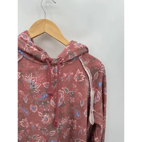 Hooey "Chaparral" Marsala Floral Print Hoodie Pullover Sweatshirt Women Medium Red