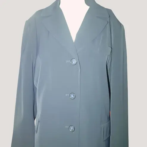 Jacqueline Ferrar Large Dress Coat Navy Blue Button Front Pockets Trench Coat