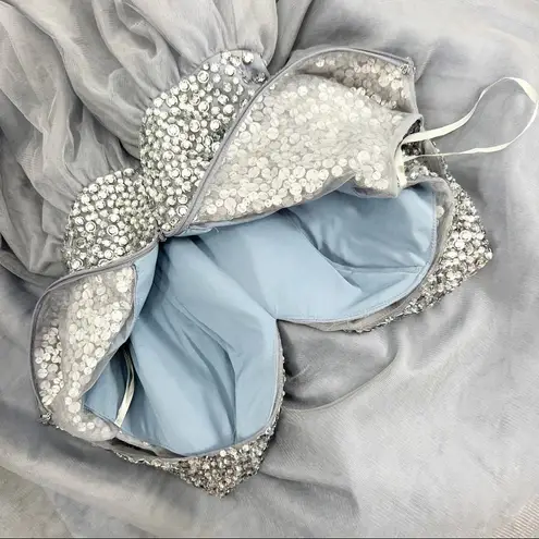 Terani Couture Terani Rhinestone Bodice Charcoal Gray Prom Dress Tulle Gown Formal Size 2 NWT