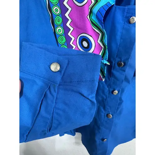 Wagon Wheels Vintage Western Blouse Geometric Aztec Print Cowgirl Snap Button L Size L