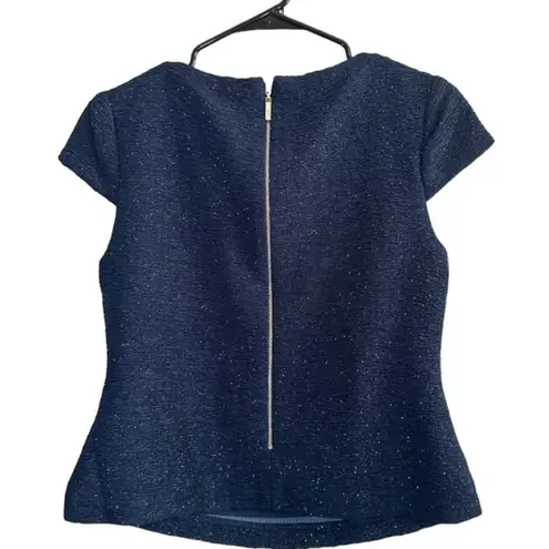 Eliza J Blue Beaded Neck Cap Sleeve Zipper Back Formal Blouse Women Sz 6