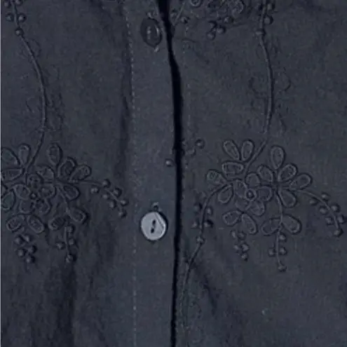 Calypso St. Barth Black Cotton Embroidered Button Front Blouse Medium Top