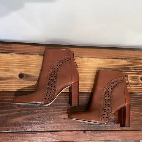 Matisse Tan Braided Cutout Leather Ankle Boot Heel Size 6.5