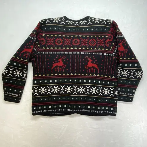 Vintage Crystal Kobe Cardigan Womens XL Black Red Sweater Christmas Reindeer
