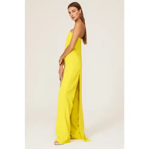 HALSTON Yellow Lil Crepe Strapless Overlay Side Zipper Jumpsuit Dress Size 2