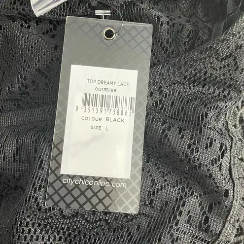 City Chic Dreamy Lace Frilled Top Black