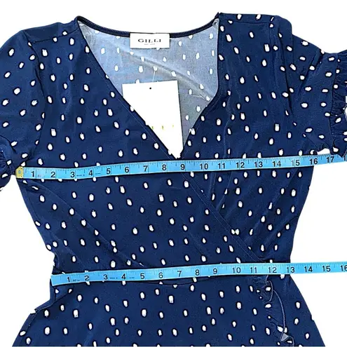 NWT Gilli Blue and White Ruffled Wrap Mini Dress Sample Size S