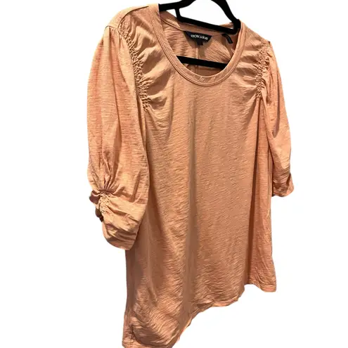 Veronica Beard Size Large Pink Ruched 3/4 Sleeve Top Casual Pima Cotton Women's