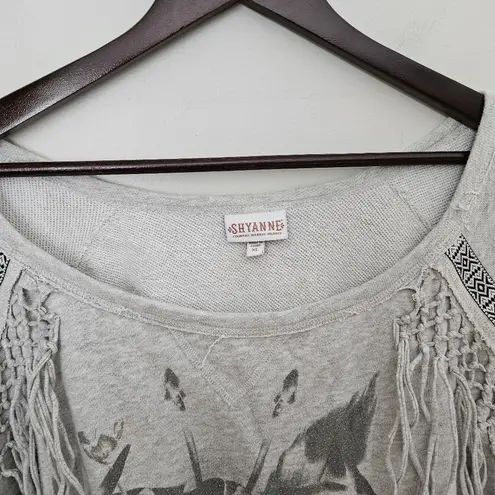 Shyanne Sweatshirt Light Gray Graphic Fringe Pullover Loose Fit Western Wear XL