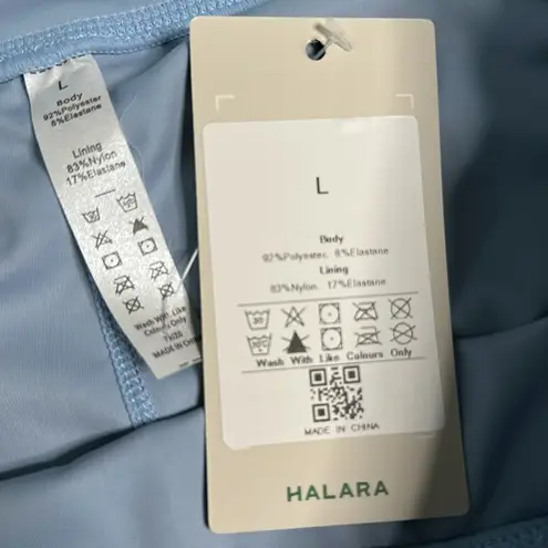 Halara High Waist Mesh 2-In-1 Side Pocket Flowy Flare Casual Midi Skirt Blue L