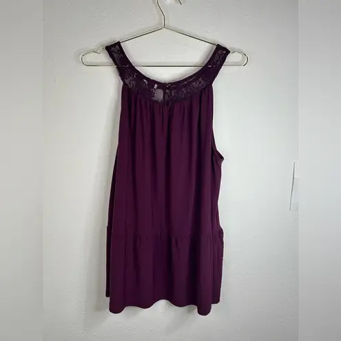 Sweet Rain 2XL Sleeveless Burgundy Tunic Top with Lace Yoke Flowy Elegant