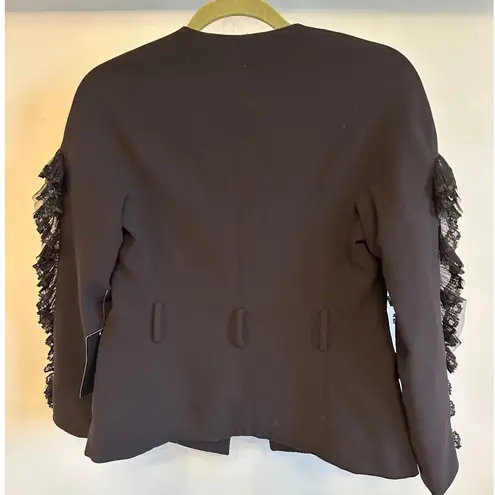 Zara Basic Black Blazer Jacket XS Ruffle Trim Career Office Chic Fitted