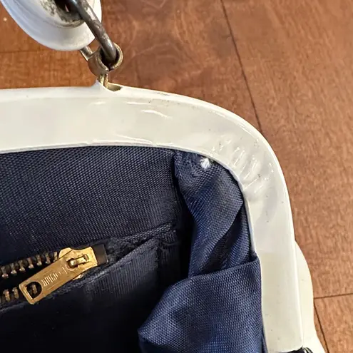 Vintage white patent leather handbag clutch with gold hardware