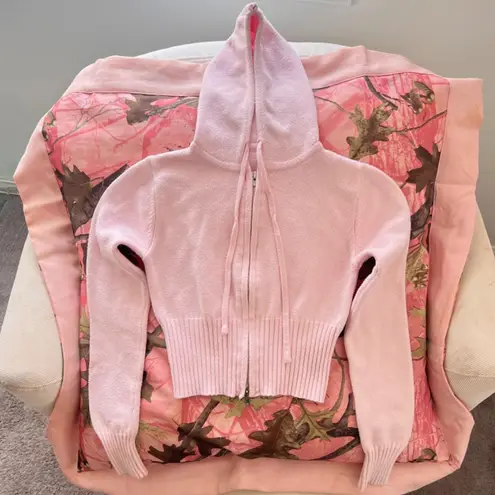 Edikted pink desiree knitted double zip up hooded jacket