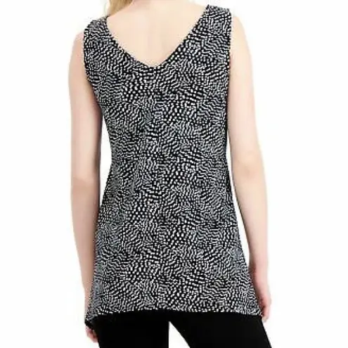 Alfani New  Dot Print V-Neck Shark Bite Hem Tunic Tank Top Black White