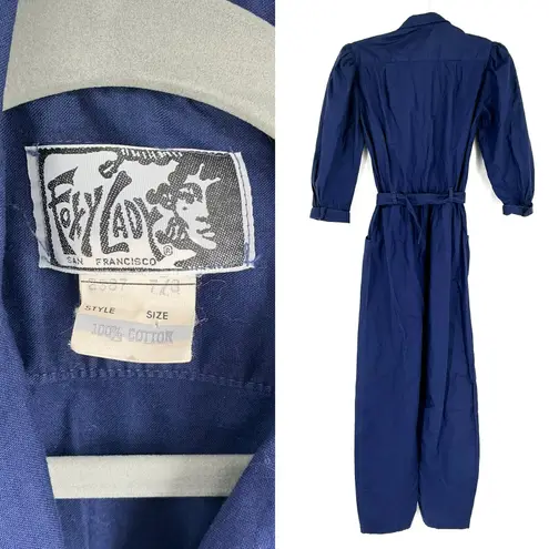 Vintage 70s Foxy Lady Jumpsuit Navy Blue Belted Size 7/8 Rosie the Riveter