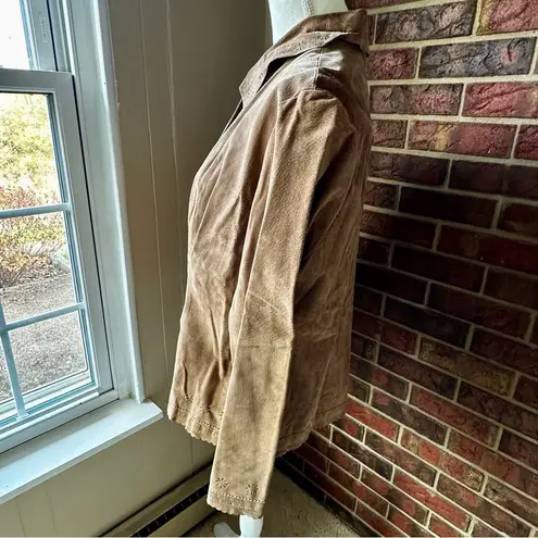 Ami Brown Suede Button Up Jacket Shacket Lightweight Boho Chic Classic Style Size XL