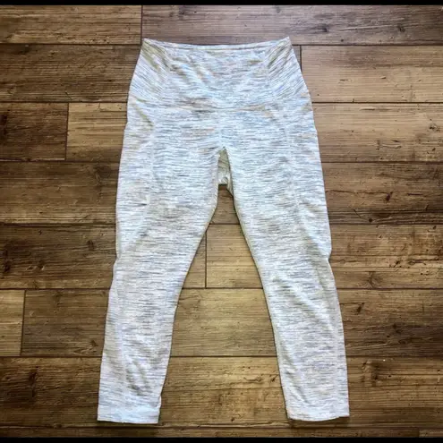 Tesla Mid-Rise White Grey Cropped Heather Marl Space Dye Leggings Small