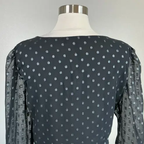 Walter Baker Polka Dot Chiffon Long Sleeve A-Line Dress Black and Silver Size 8