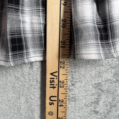 Pleione Plaid Peplum Blouse Square Neck Long Sleeve Western Black White Size M