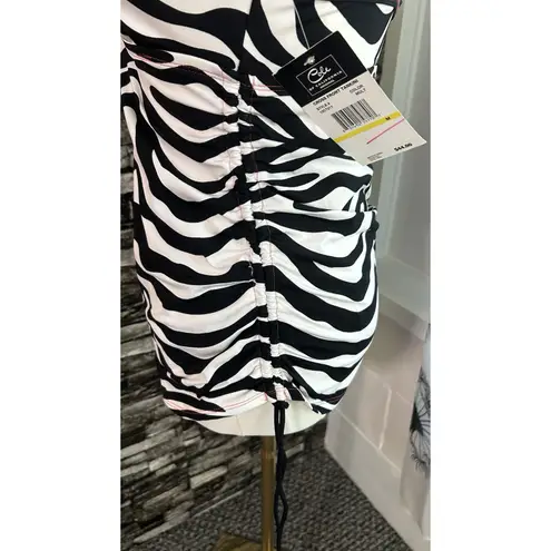 CLEARANCE Tankini Med NWT Cross Front Zebra Ruched w/ Ties Beach Pool Lake Vacay Black