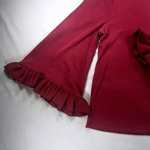 Michael Kors Women's Burgundy Wine Ruffle Bell Sleeve Knit Top Designer Casual Purple