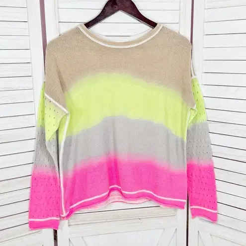 Lisa Todd Ombre Gradient Perforated Sleeve Crop Sweater Medium Neon Pink