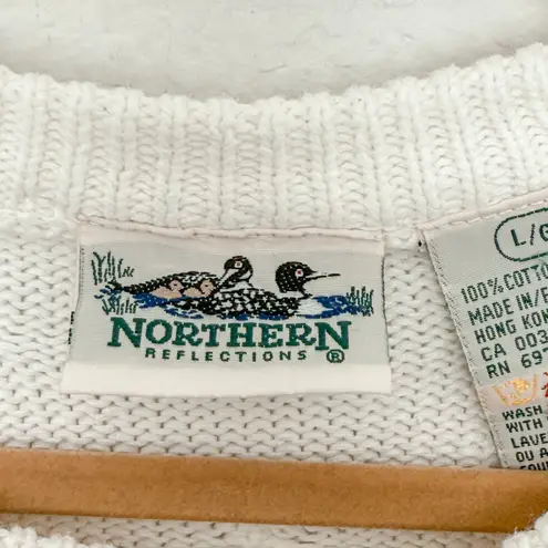 Northern Reflections VTG Womens Sweater Size L White Holiday Embroidered 90s