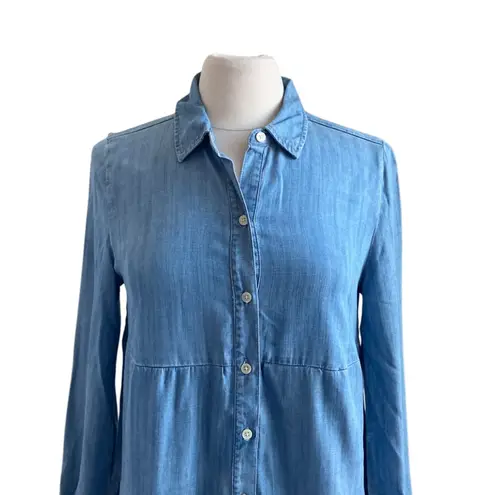 STYLE & CO Chambray Shirt Womens Sz Small Tiered Button Down Boho Blue
