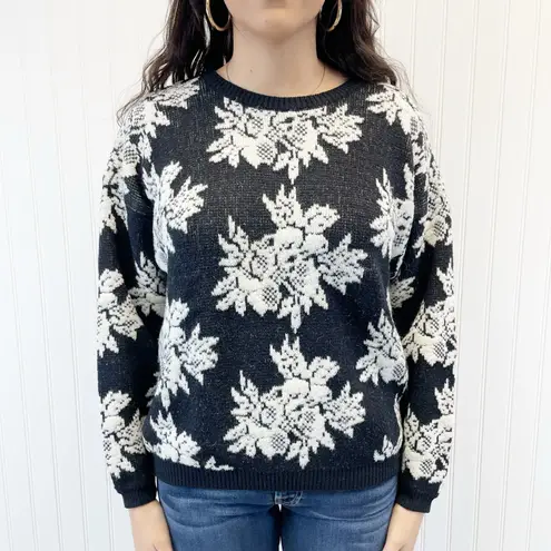 VTG 80s 90s Chunky Sweater Womens Medium Textured Whimsigoth Dark Cottagecore Black