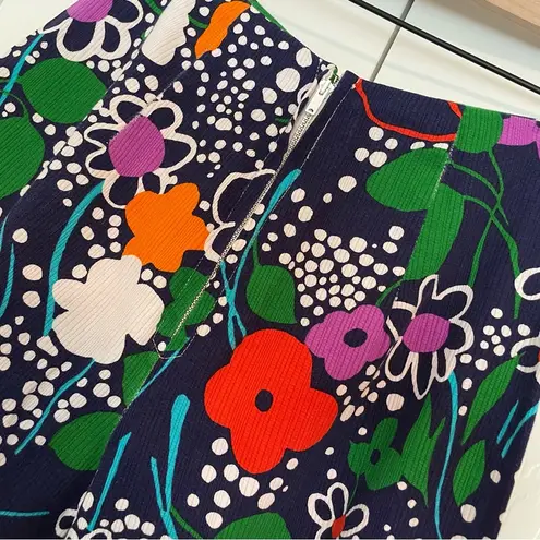 Vtg 60s 70s Kahala Abstract Floral Print Straight Wide Crop Pants Sz XS Blue