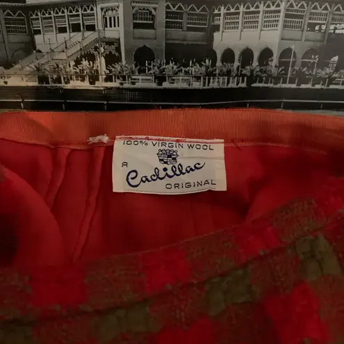 Vintage | Virgin Wool Cadillac Original Red Green Checked Midi Skirt Small