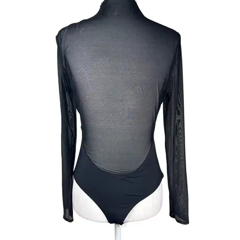 SER.O.YA Brandi Bodysuit in Black Large New Womens Long Sleeve Mesh Top