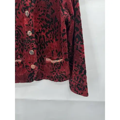Coldwater Creek VTG Coldwater Cream Fleece Jacket Women Small Red Tapestry Granny Grandmacore