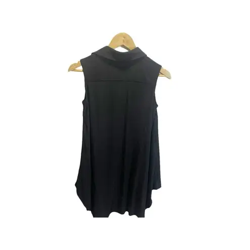 Women With Control XSP Black Tunic Collared V Neck Pockets Sleeveless Hi Low Hem Size undefined