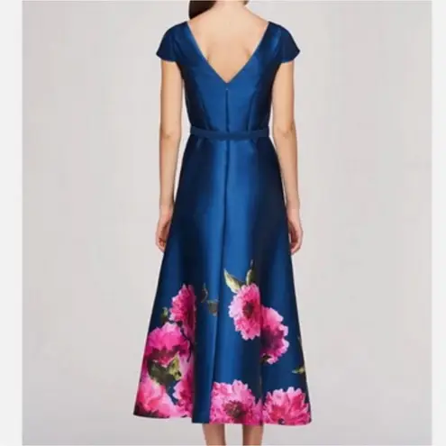 Kay Unger NEW Ina Peony Floral Belted Blue Pink Midi Dress, Size 6 MSRP $318 - Image 5