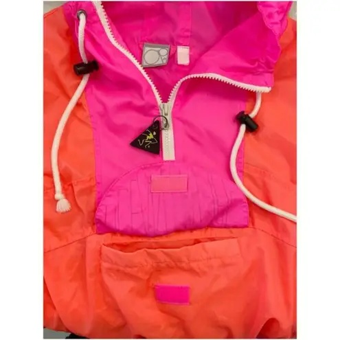 Ocean Pacific Vintage OP Hot Pink/Orange Windbreaker 3/4 Zip Jacket SZ Junior's M