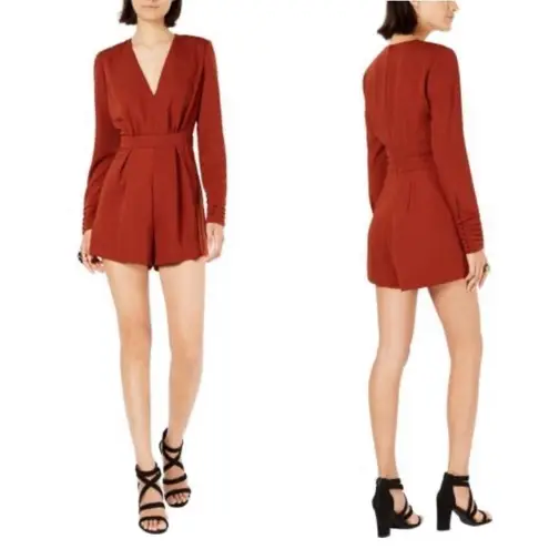 NWT LEYDEN V Neck Long Sleeve Romper Rust Small