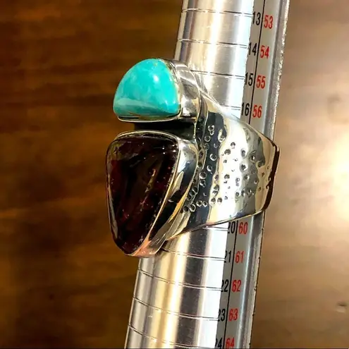 Krass&co JAY KING Desert Rose Trading Turquoise Amber Sterling Silver Ring 8-3/4